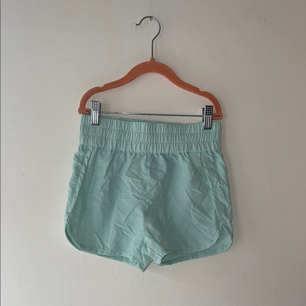 Green Elastic Waist Athletic Shorts